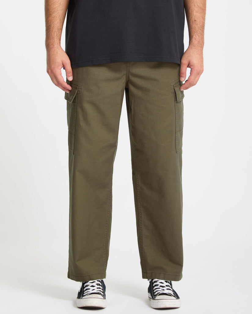 Billow Tapered Elasticated Waist Cargo Trousers - Sage Leaf