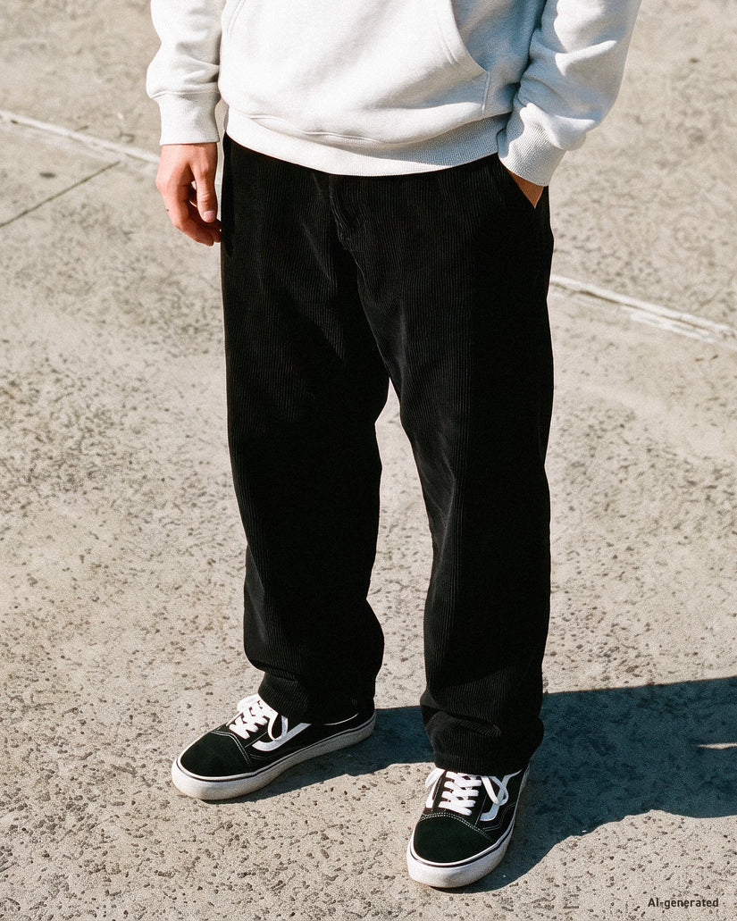 Freazy Loose Corduroy Trousers - Black