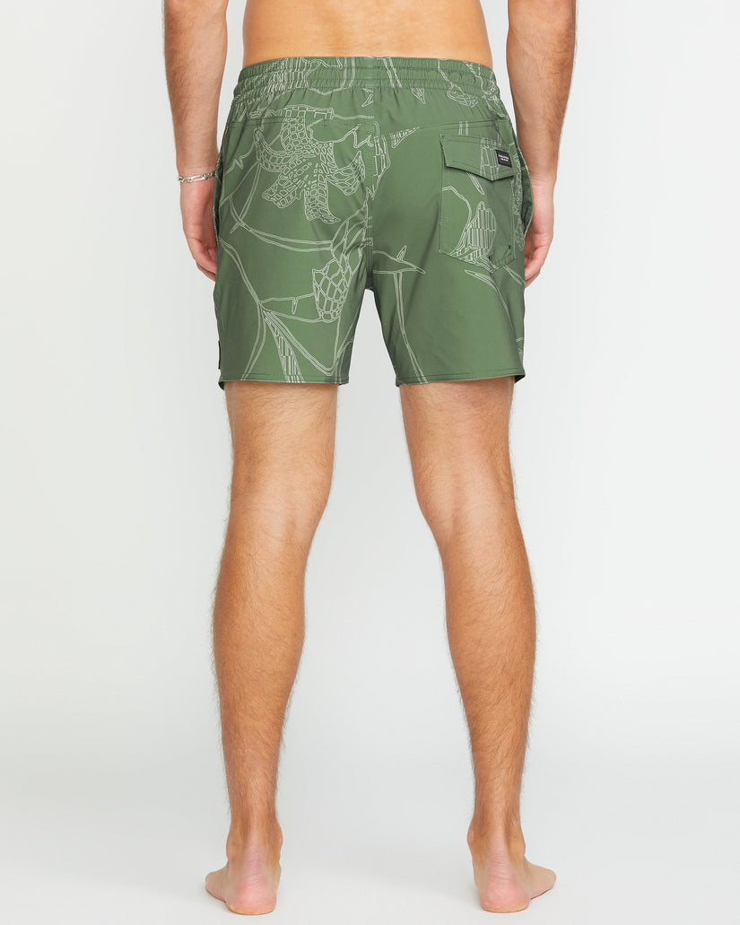 Lido Print Trunk 16" Boardshort - LIGHT OLIVE