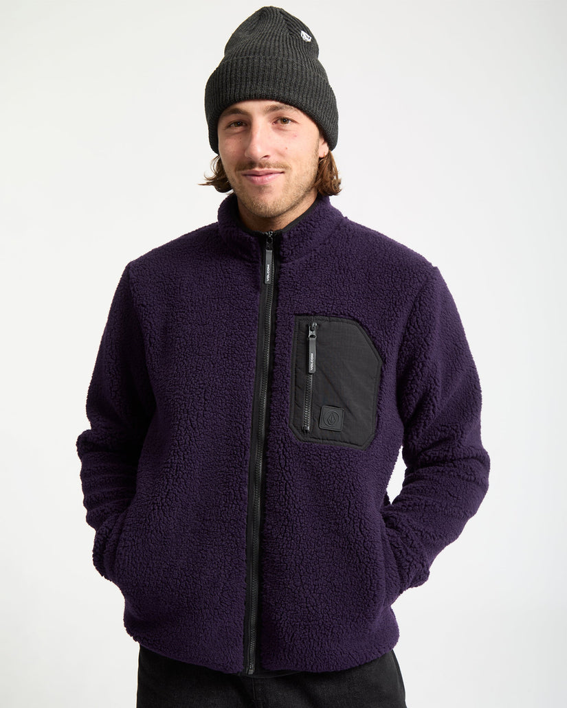 Muzzer Fuzzar Zip Sherpa Sweatshirt - Dark Purple