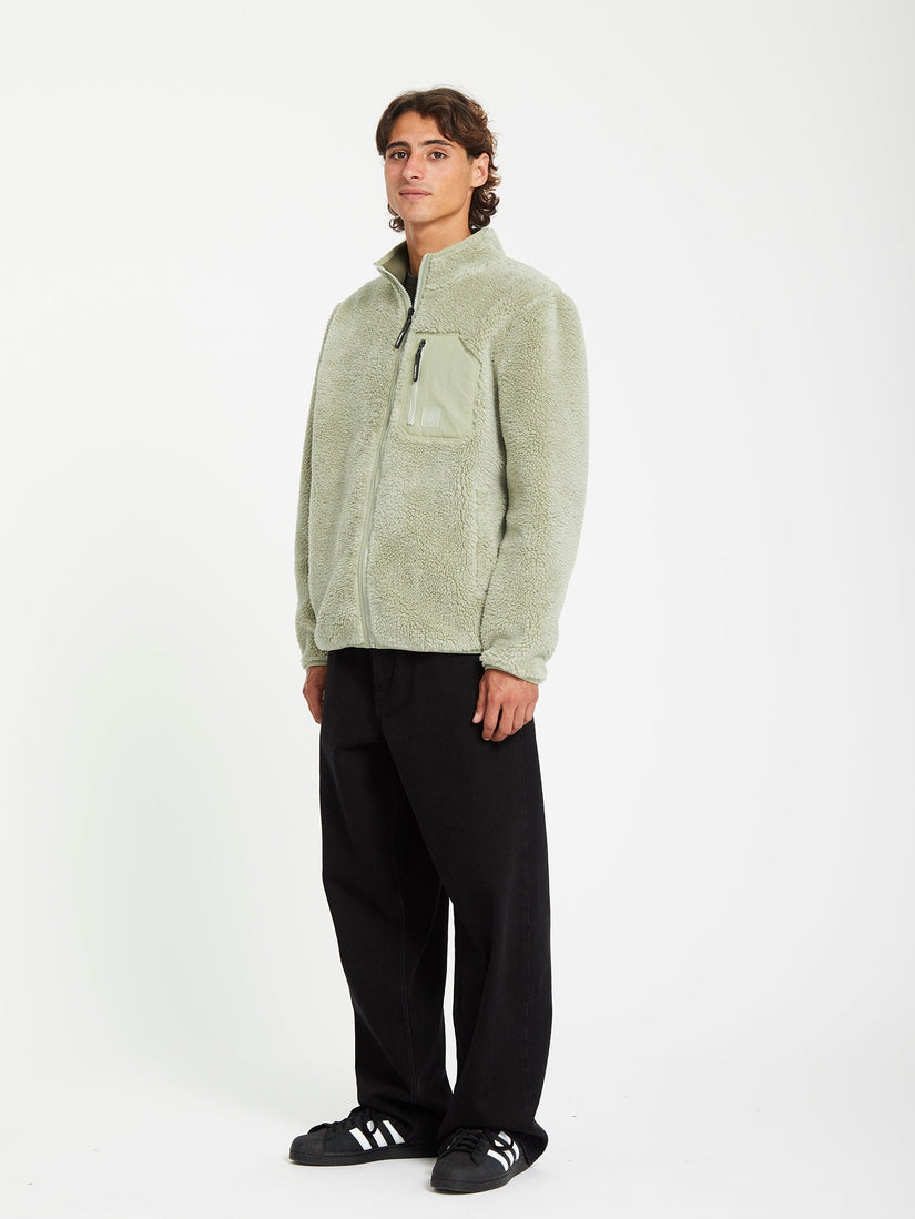 Muzzer Fuzzar Zip Sherpa Sweatshirt - Green Tea
