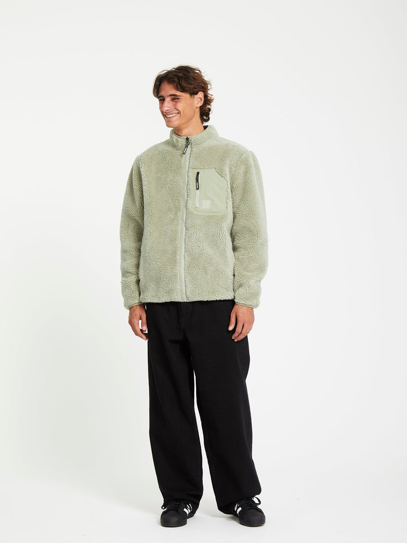Muzzer Fuzzar Zip Sherpa Sweatshirt - Green Tea