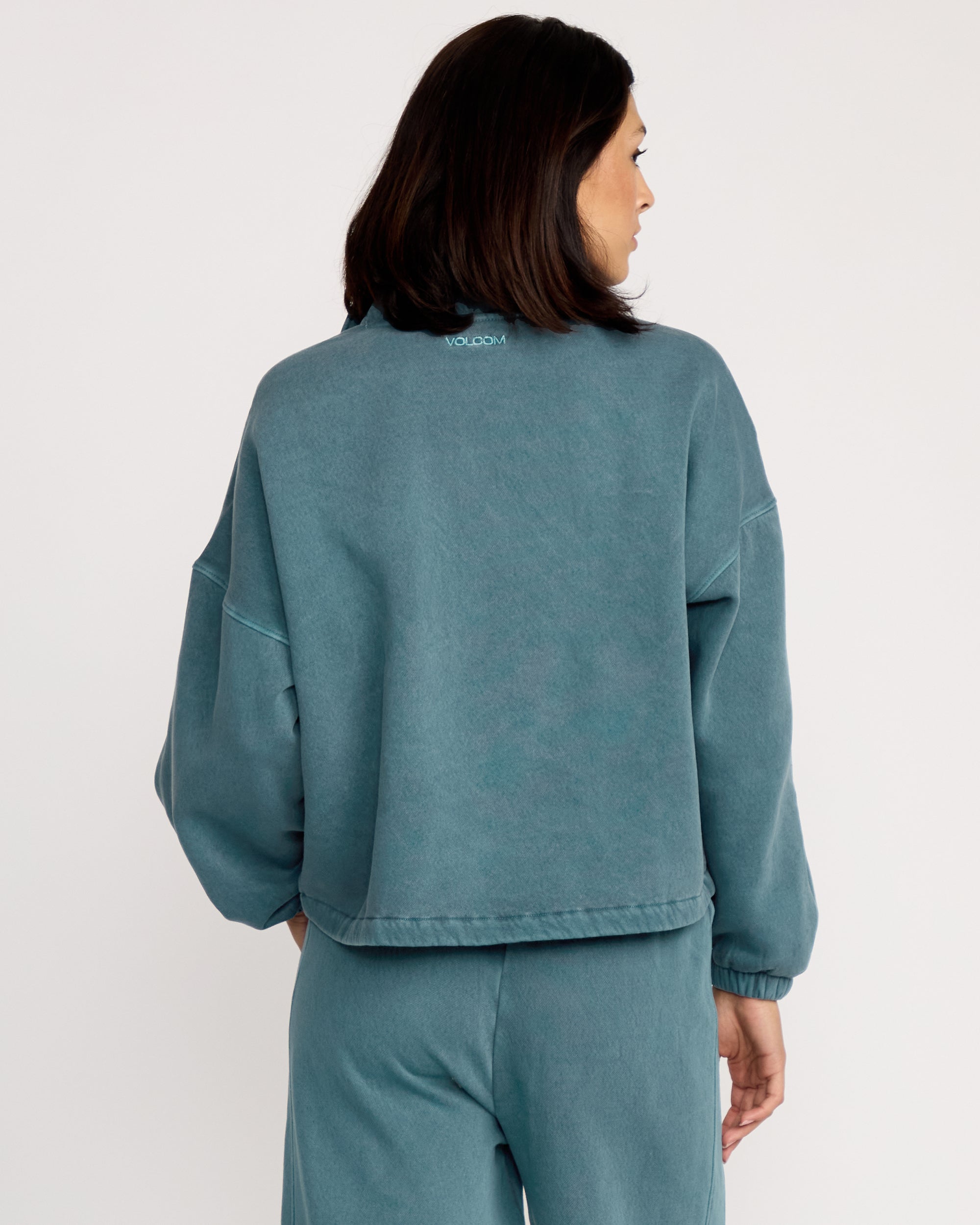 Stone Soft Quarter Zip Sweatshirt - Emerald Green - Women - Volcom