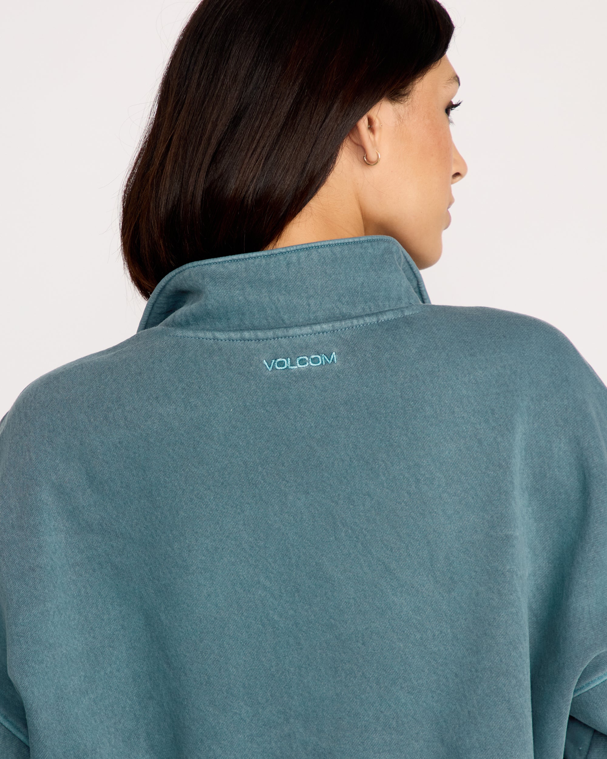 Stone Soft Quarter Zip Sweatshirt - Emerald Green - Women - Volcom