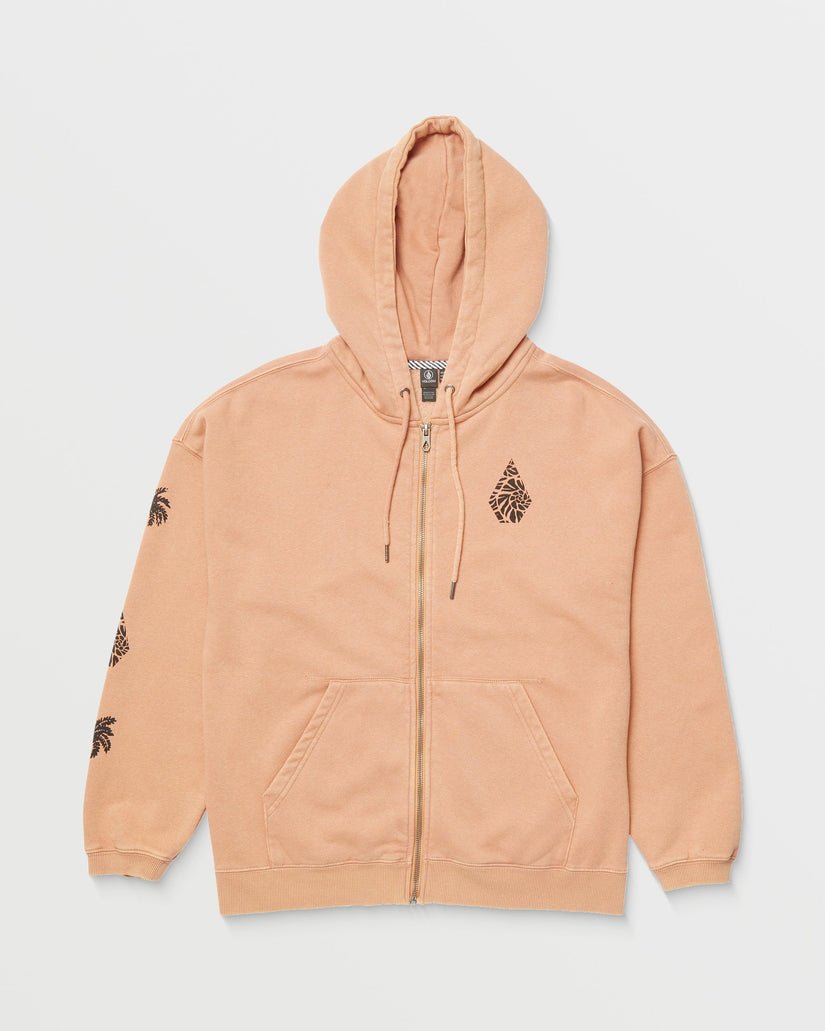 Stone Art Up Zip Hoodie - SAND BROWN