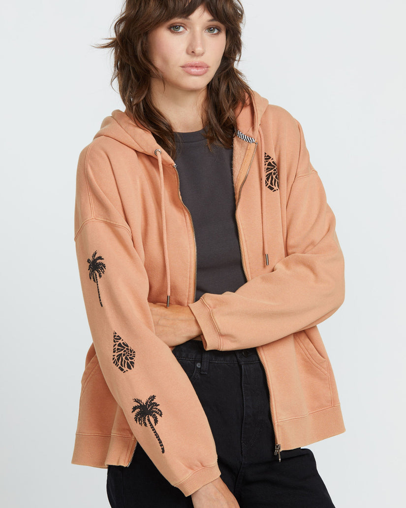 Stone Art Up Zip Hoodie - SAND BROWN