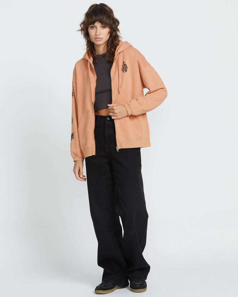Stone Art Up Zip Hoodie - SAND BROWN