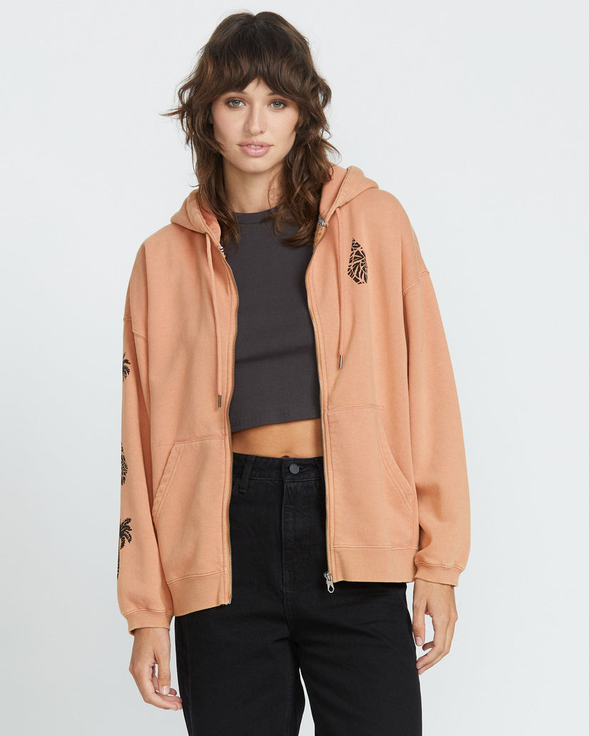 Stone Art Up Zip Hoodie - SAND BROWN