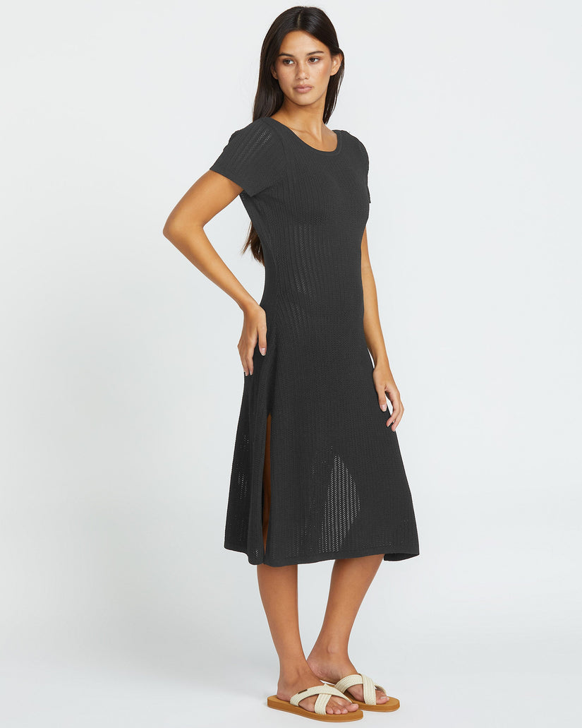 Meshy Beach Cover Up Dress - BLACK