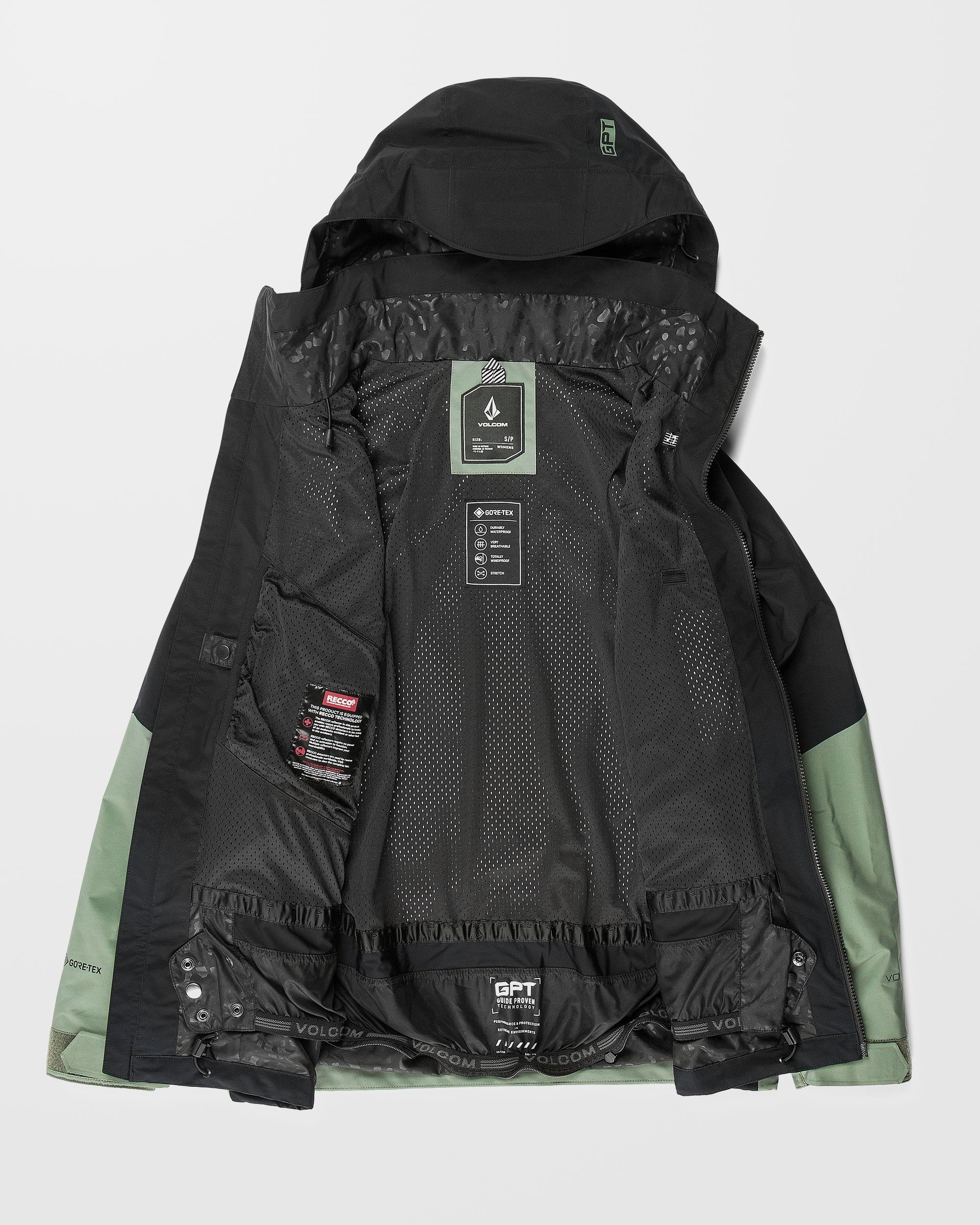 訳ありvolcom Gore-Tex  recco付き At Stretch Gore-Tex Jacket - Lichen Green - Women - Volcom UK - 2